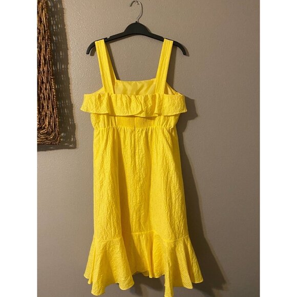 Papagallo Dress Yellow 8 Cruise Resort Wide Strap Smocked Y2K Midi Ruffle NWT - Picture 6 of 7